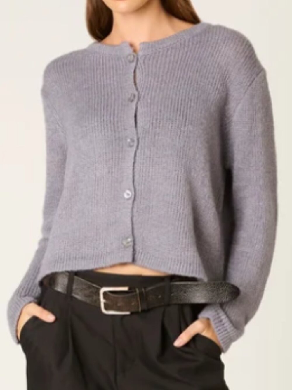 NIA Ariana Button Front Cardigan Heather Gray L/XL Relaxed Knit Sweater